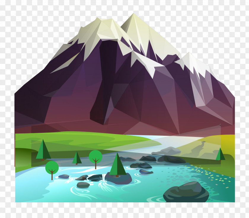 Vector Mountains And Rivers Beautiful Scenery Icon PNG