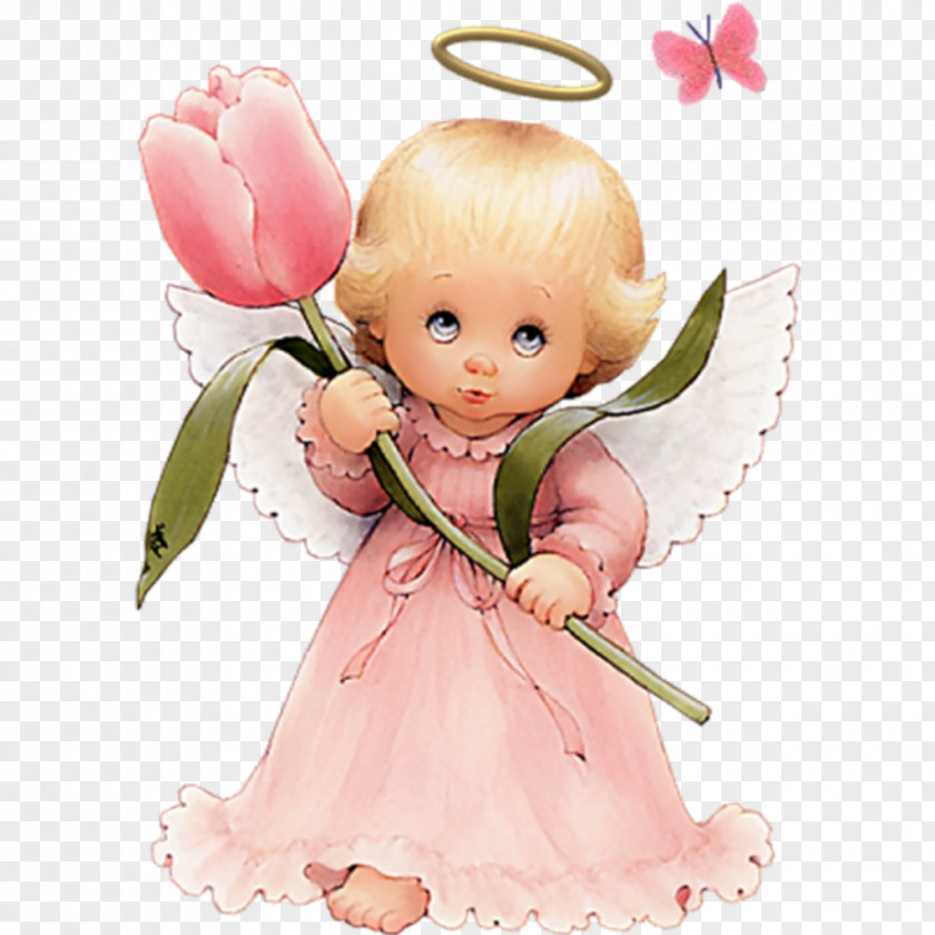 Plant Cut Flowers Angel Pink Cartoon Figurine Doll PNG