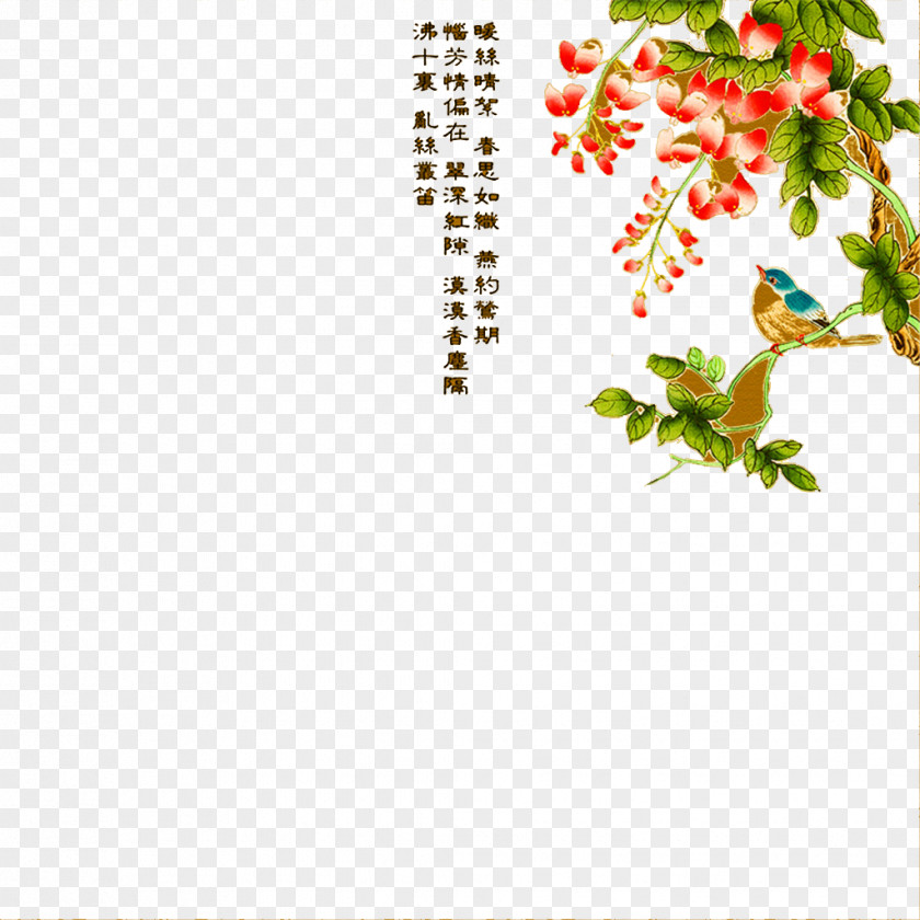 Chinese Classical Style Poster Birds With Text Background PNG