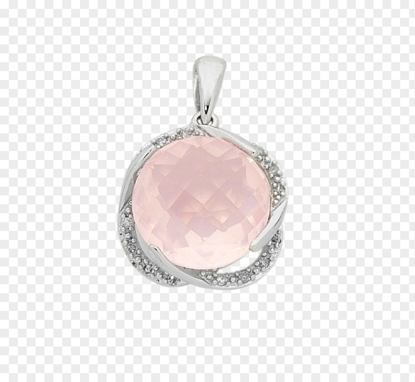Rose Quartz Locket Crystal Silver Diamond Peach PNG