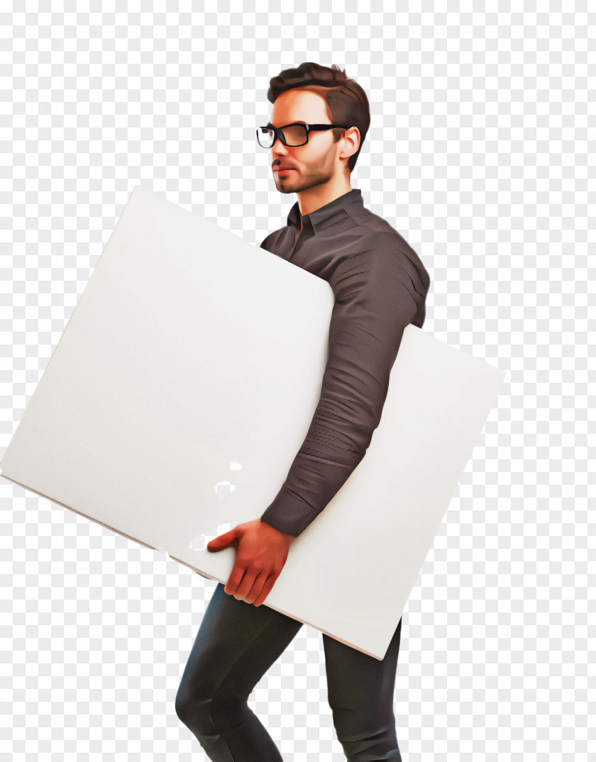 Business Gesture Standing Arm Paper Laptop Product PNG