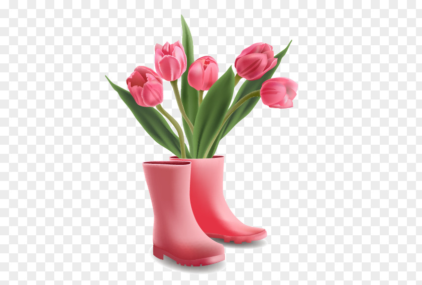Pink Rain Boots And Tulips Tulip Euclidean Vector PNG