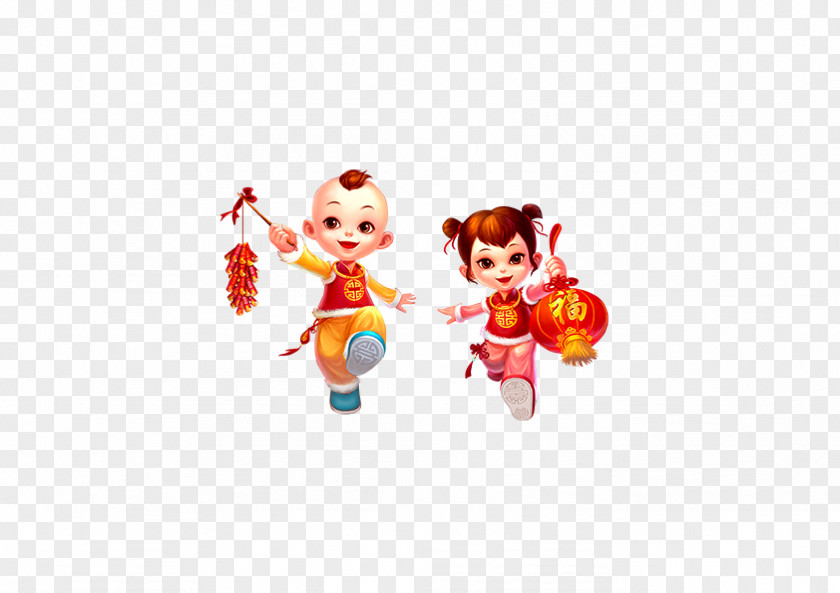 On Festive Baby Cute Cartoon Hand-painted Decorative Elements Chinese New Year Firecracker Download Icon PNG