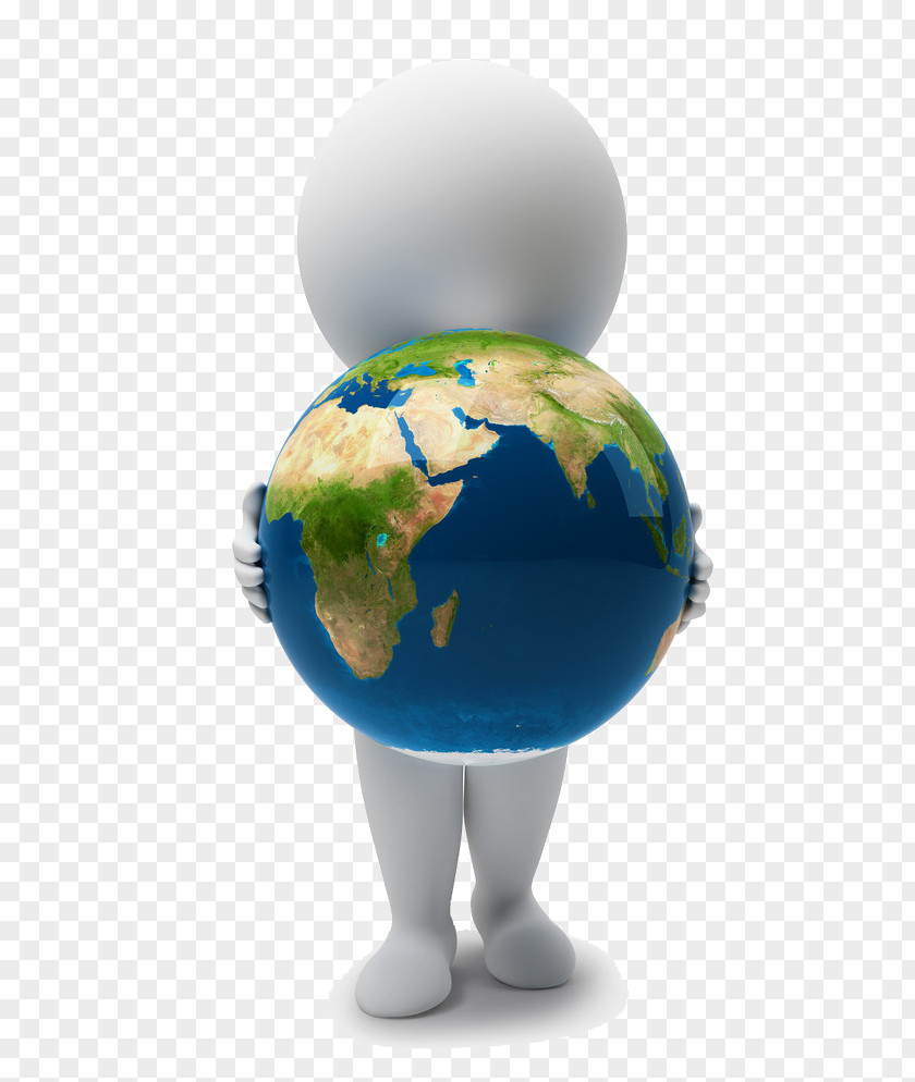 3D White Man Holding Earth Computer Graphics Stock Illustration Clip Art PNG