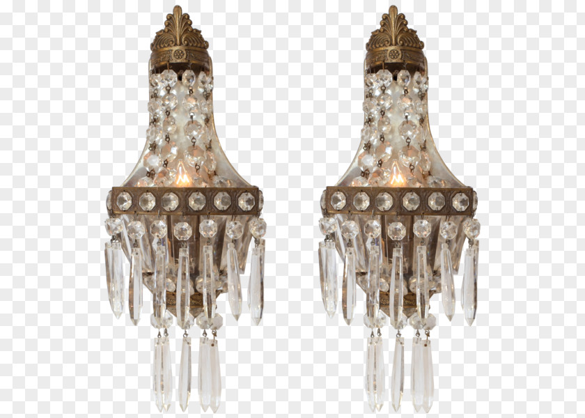 Embossed Flowers Chandelier Sconce Light Brass Glass PNG
