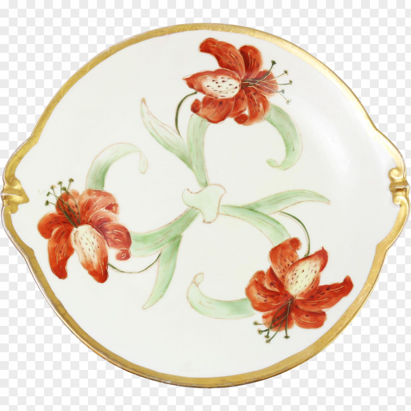 Hand-painted Floral Decorative Borders Plate Limoges Porcelain Platter Saucer PNG
