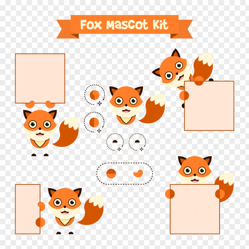 Vector Cute Little Fox Cartoon Clip Art PNG