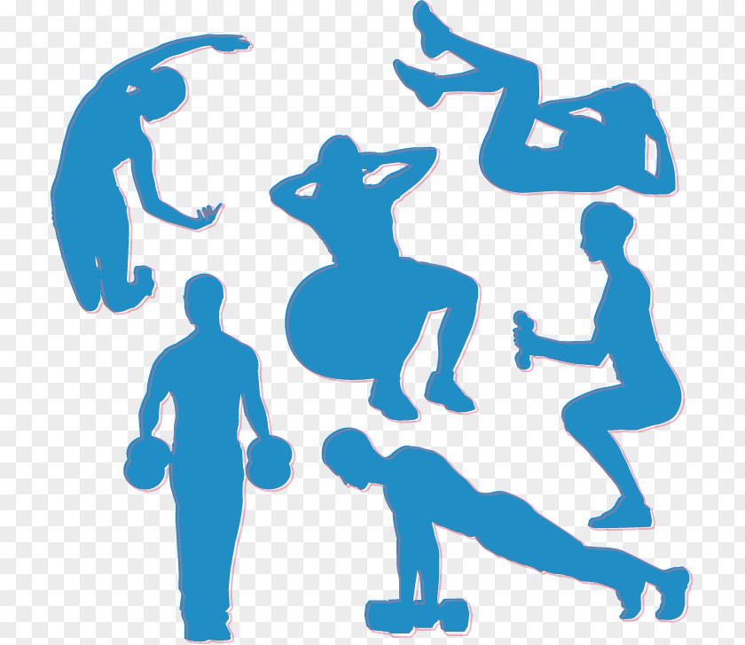 Blue Fitness Silhouette Figures Sport Download PNG