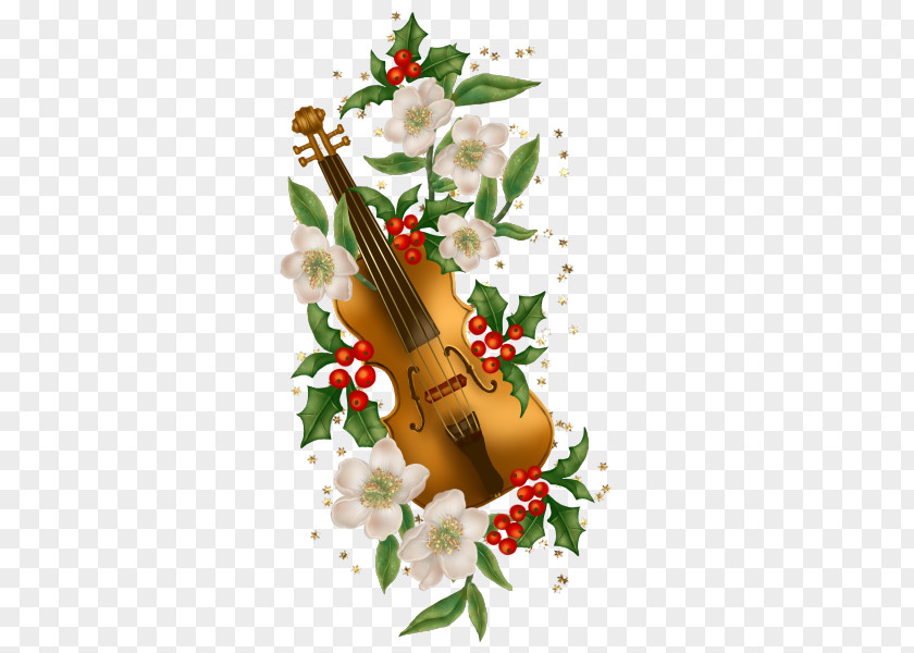Violin And Flowers Greeting Card Christmas Wedding Invitation PNG