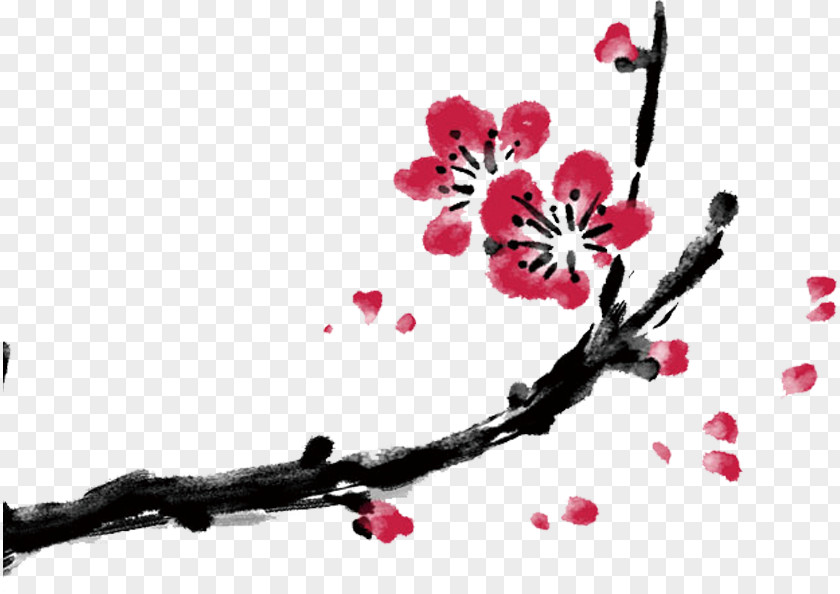 China Wind Bloom Decorative Material Ink Wash Painting Plum Blossom Poster Clip Art PNG