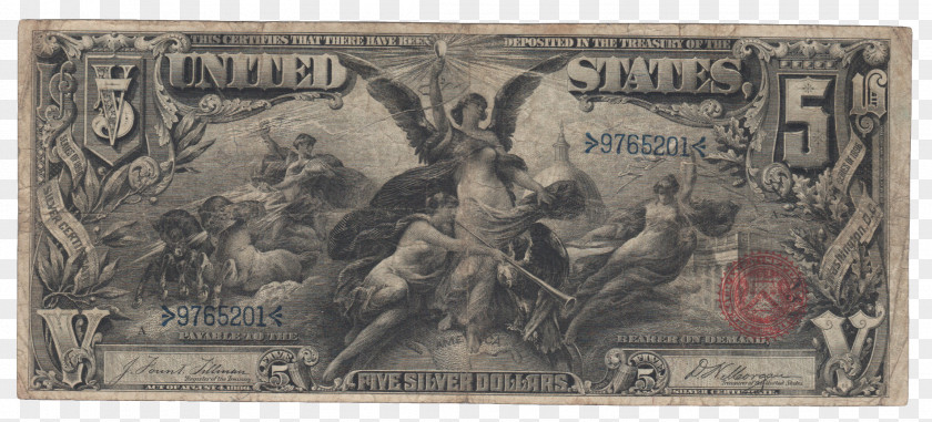 Paper Money Silver Certificate Educational Series Banknote United States Five-dollar Bill Dollar PNG