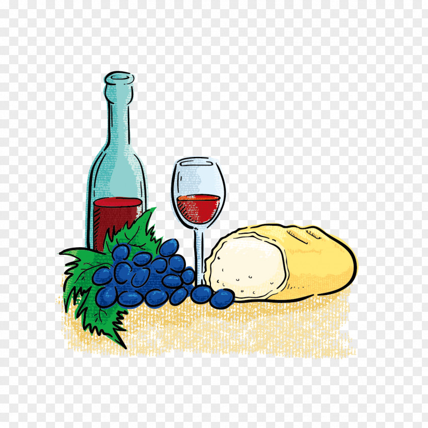 Vector Wine And Bread Wedding Invitation Gift Hospitality Clip Art PNG