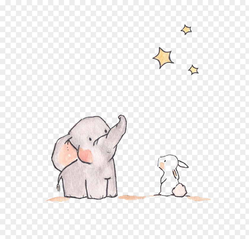 Elephants And Rabbits Stars Elephant Star Rabbit Illustration PNG