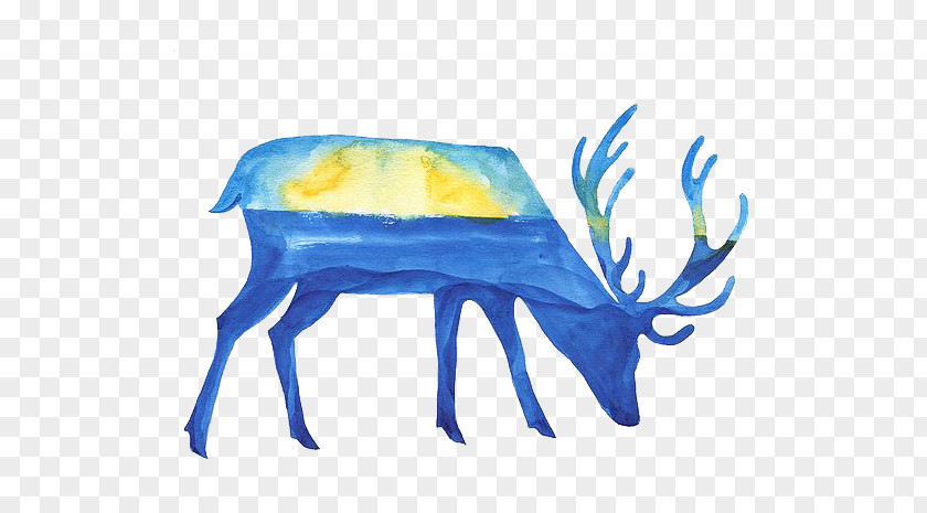 Cartoon Deer Reindeer Watercolor Painting PNG