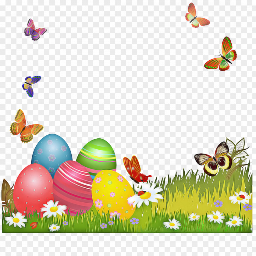 Butterfly Grass Easter Egg Background PNG