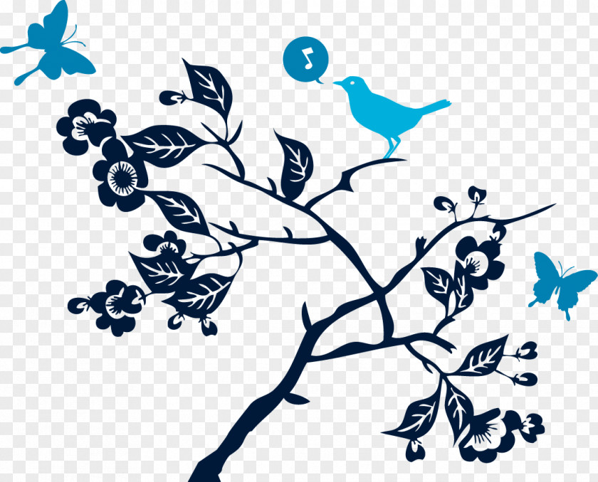 Birds And Butterflies Fly The Branches Bird Singing Speech Balloon PNG