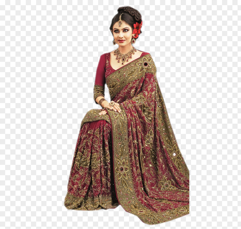 India WOMAN Sari Maroon PNG