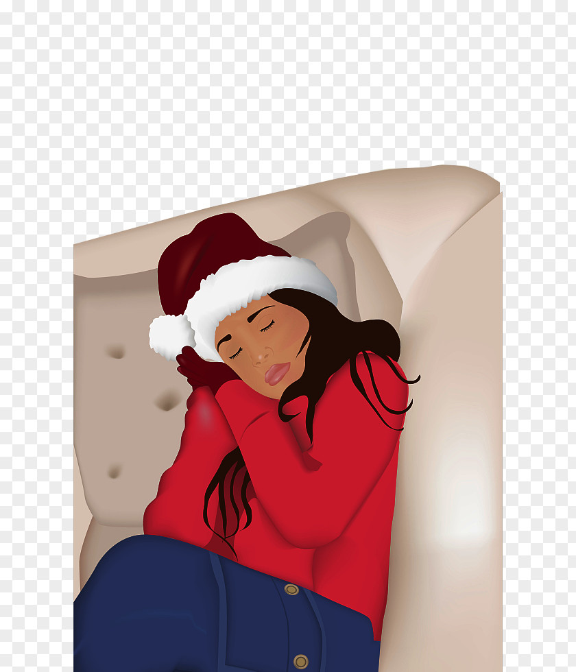 A Woman Asleep With Christmas Hat PNG