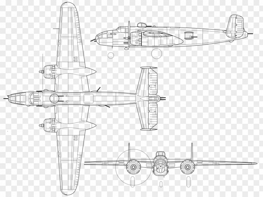 Airplane North American B-25 Mitchell Aircraft Line Art Drawing PNG