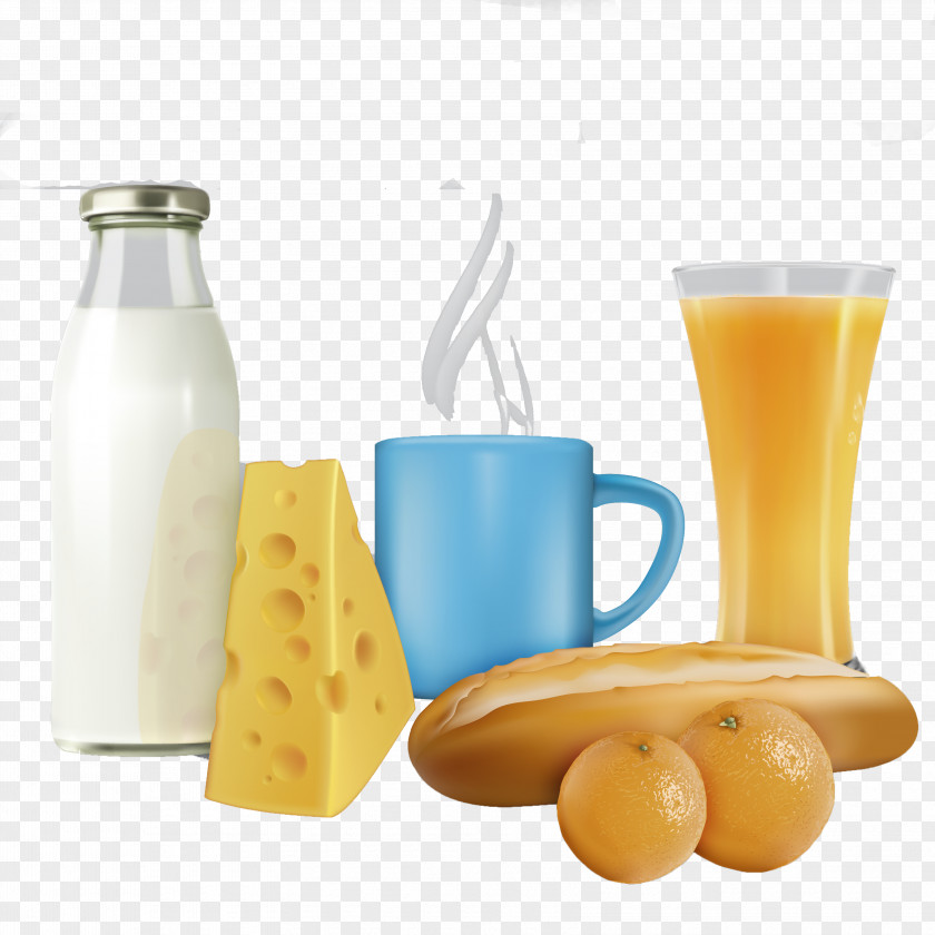 Floating Breakfast Orange Juice Coffee Smoothie Milk PNG