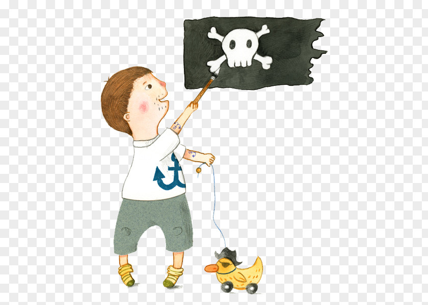 Hand-painted Holding A Pirate Flag Jolly Roger Download Illustration PNG