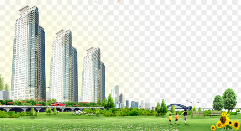High-rise Building Grass Background Material Real Estate Property Developer Advertising PNG