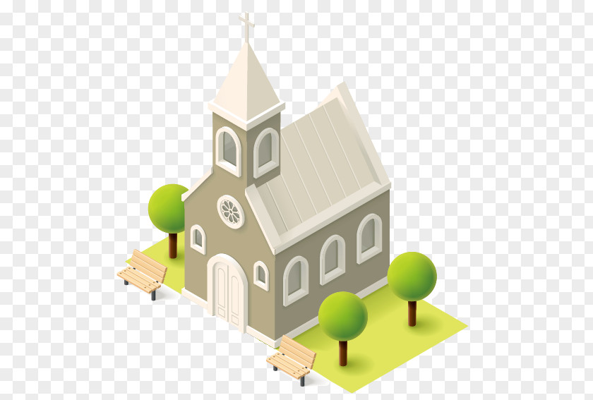 Three-dimensional Cartoon Church Christian Isometric Projection Illustration PNG