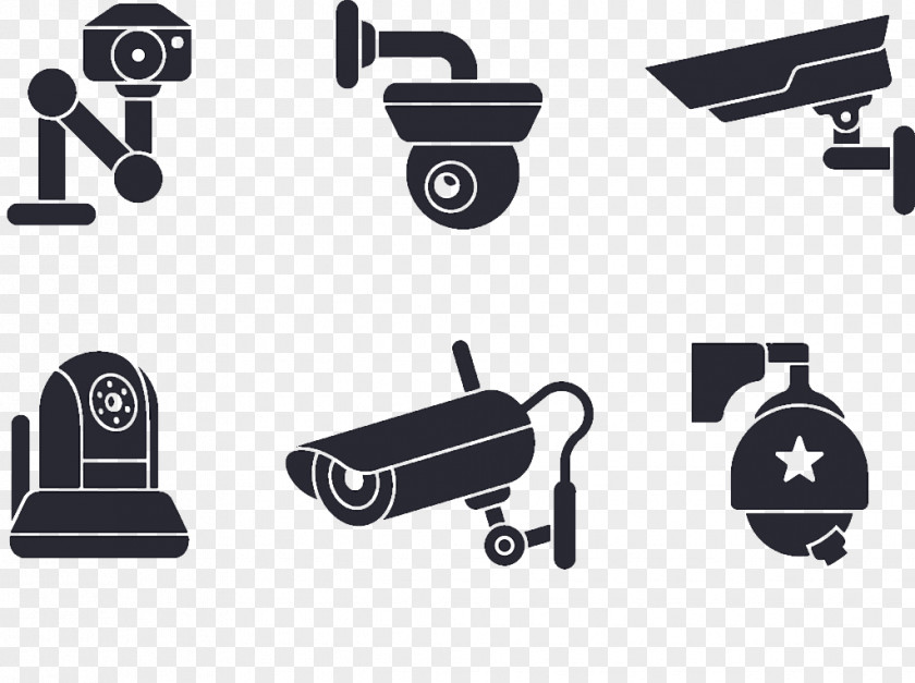 Flat Black And White Electronic Equipment Monitoring Camera Wireless Security Closed-circuit Television Clip Art PNG