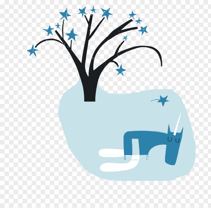 Vector Blue Unicorn Tree PNG
