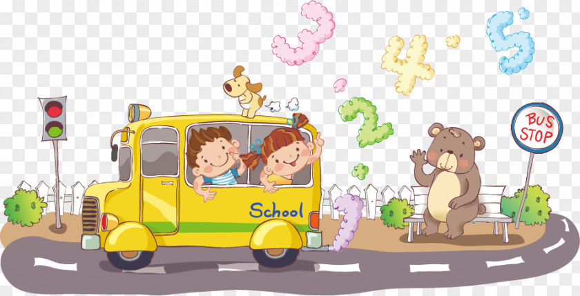 Creative Children's Cartoon Bus Illustration PNG