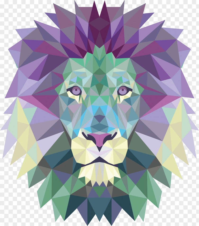 Three-dimensional Triangle Vector Lion Head Decoration T-shirt Geometry Poster Canvas PNG