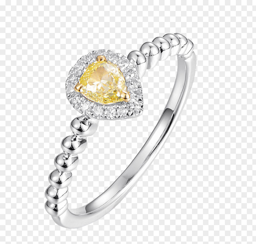 Teardrop-shaped Yellow Diamond Ring PNG