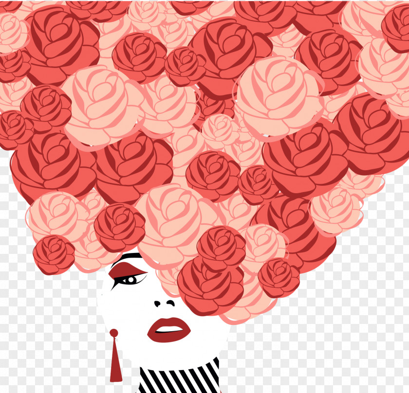 Creative Rose Hair Fashion Hairstyle Model Euclidean Vector PNG