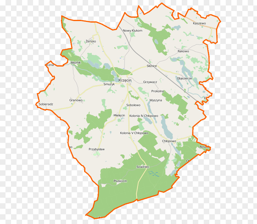 Map Krzęcin, West Pomeranian Voivodeship Granowo, Mielęcin, Choszczno County Objezierze, Wyszyna, PNG