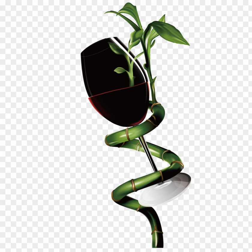 Red Wine Goblet Lucky Bamboo Glass PNG