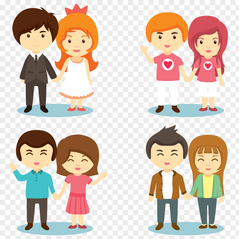Cartoon Couple Holding Hands Vector Material Clip Art PNG
