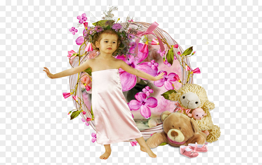 Child Painting Doll Floral Design Lastekaitsepäev PNG