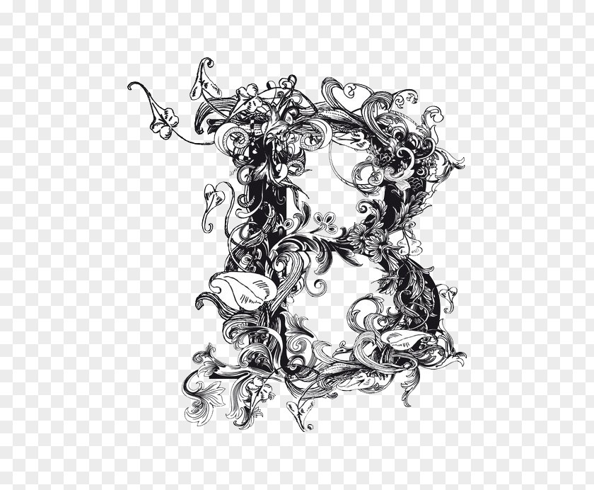 Simple Wreath Letter B Lettering Calligraphy Alphabet Font PNG