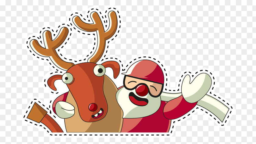 Vector Christmas Decorative Painting Reindeer Santa Claus Ornament Clip Art PNG