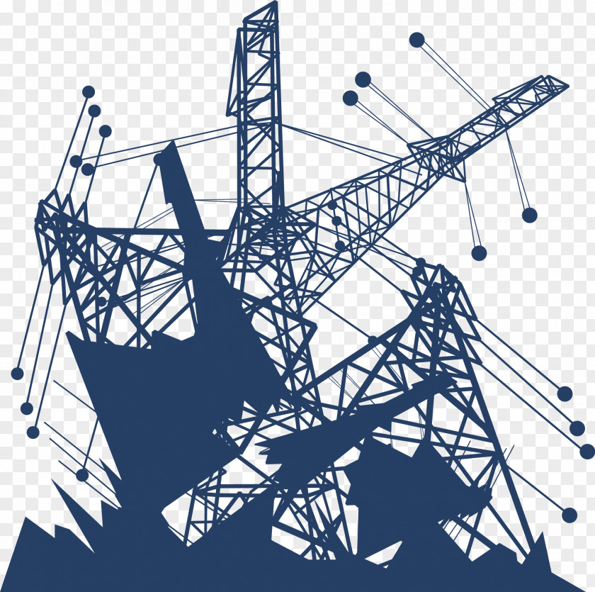 Blue High Voltage Line Vector Electricity Infrastructure Euclidean PNG