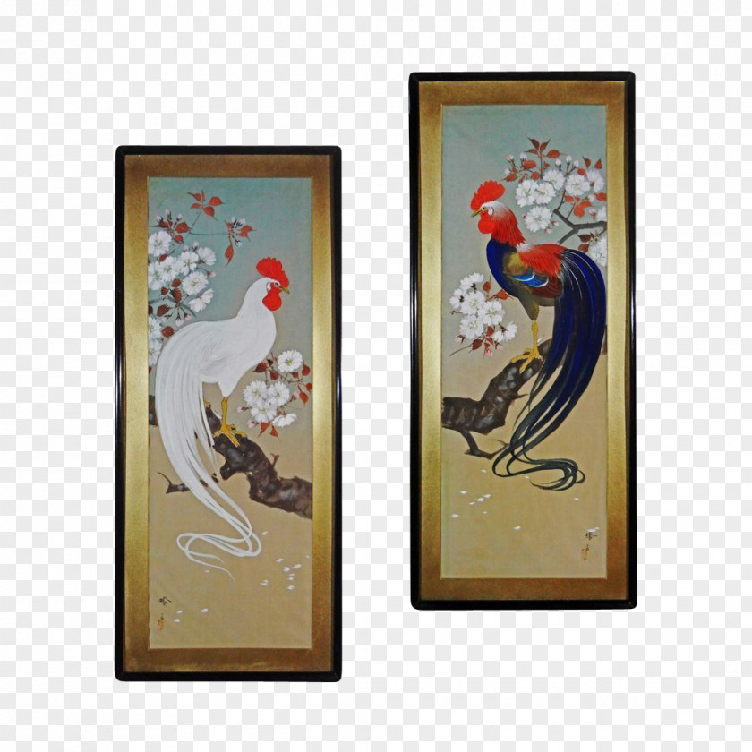 Hen Painting Rooster Signed Japanese Art PNG