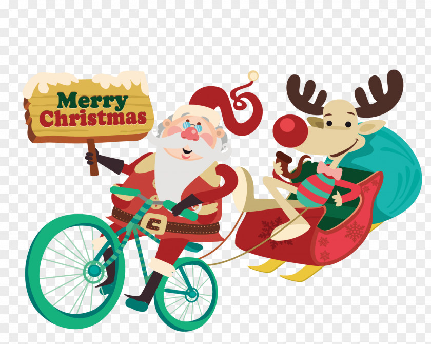 Santa Claus Giving Gifts Mrs. Bicycle Cycling Christmas PNG
