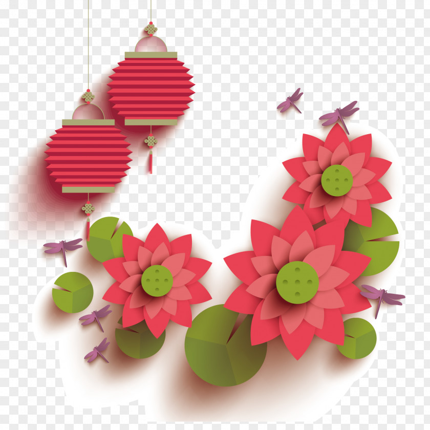 Vector Lotus Lantern Material Mid-Autumn Festival Nelumbo Nucifera PNG