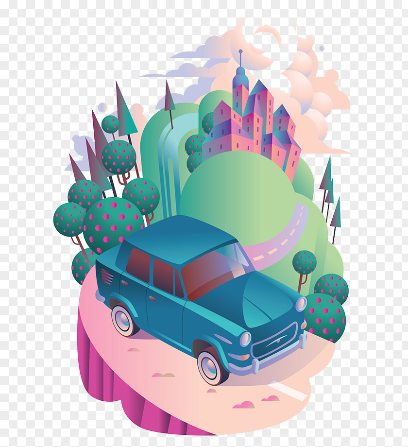 Creative Hand-painted City Car Adobe Illustrator Illustration PNG