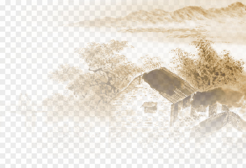 Ink Autumn Wind Landscape PNG