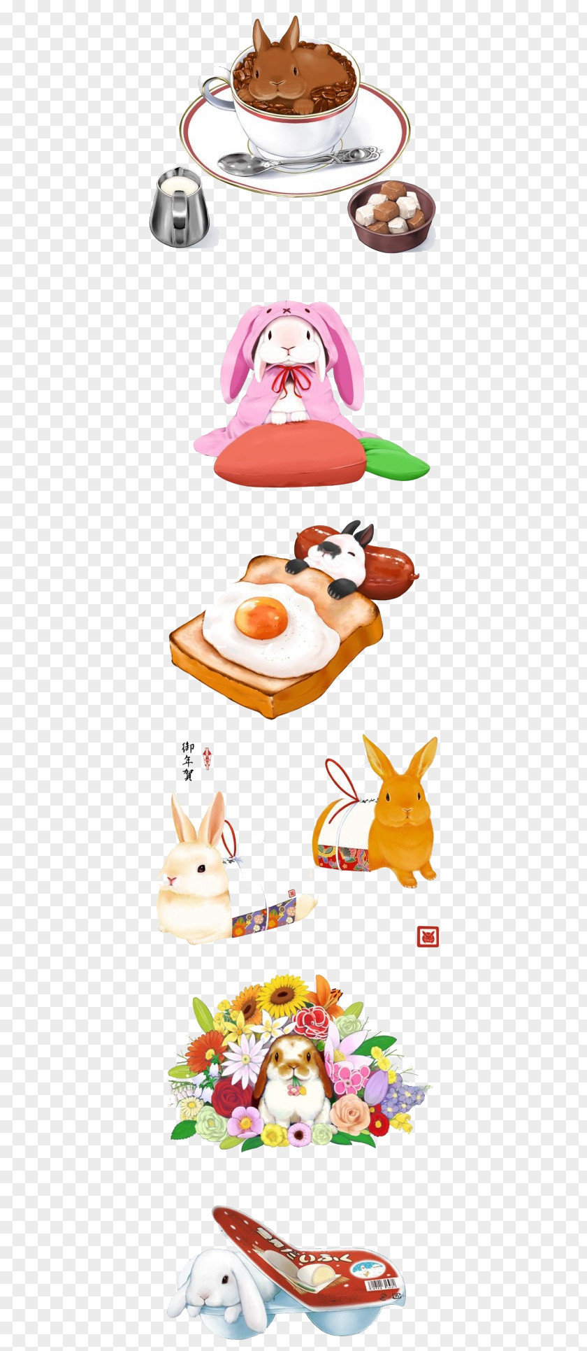Bunnies Coffee Illustration PNG