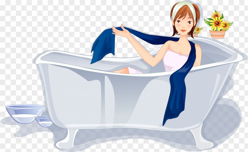 Vector Hand-painted Bath Bathing Bathtub Cartoon Illustration PNG