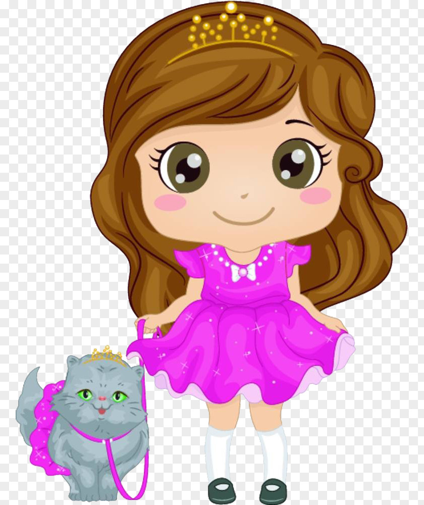 Little Princess To Walk The Cat Royalty-free Illustration PNG