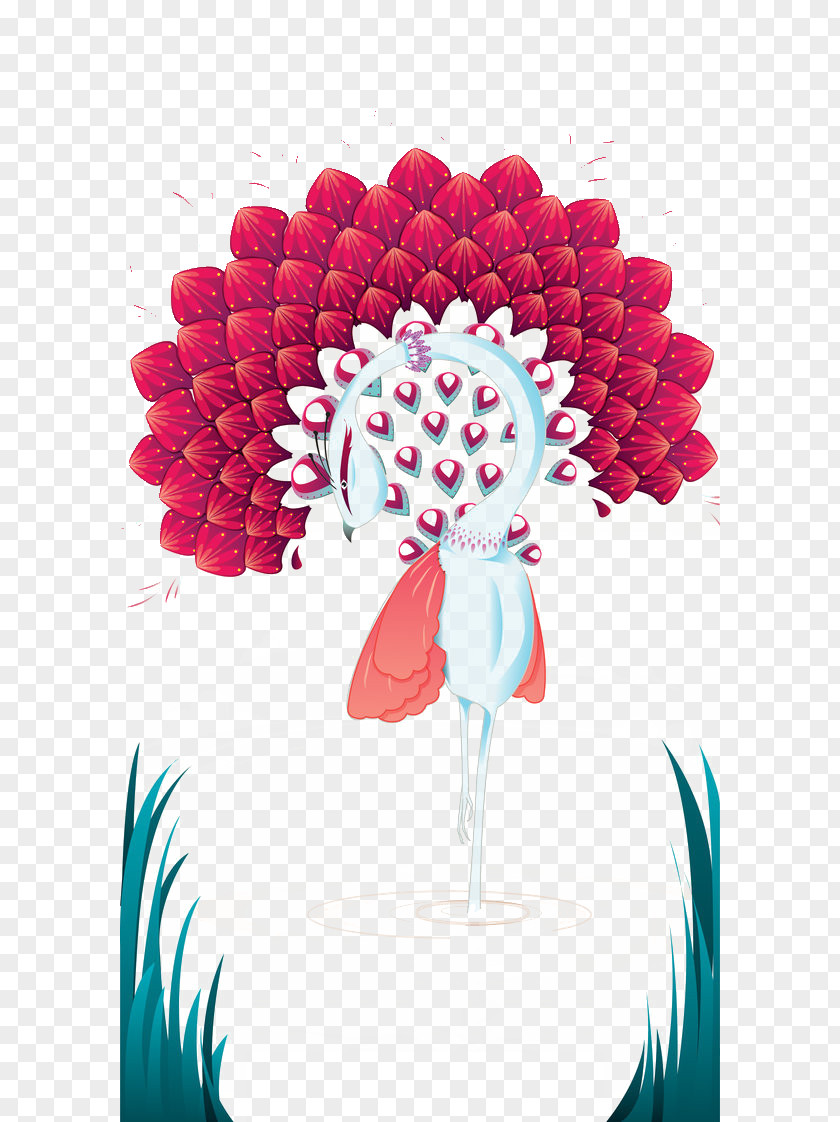 Peacock Floral Design Illustration PNG