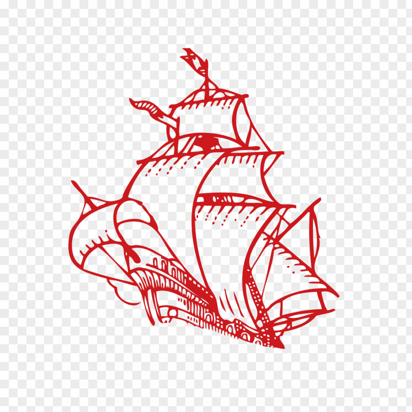 Hand-painted Sailing Ship Illustration PNG